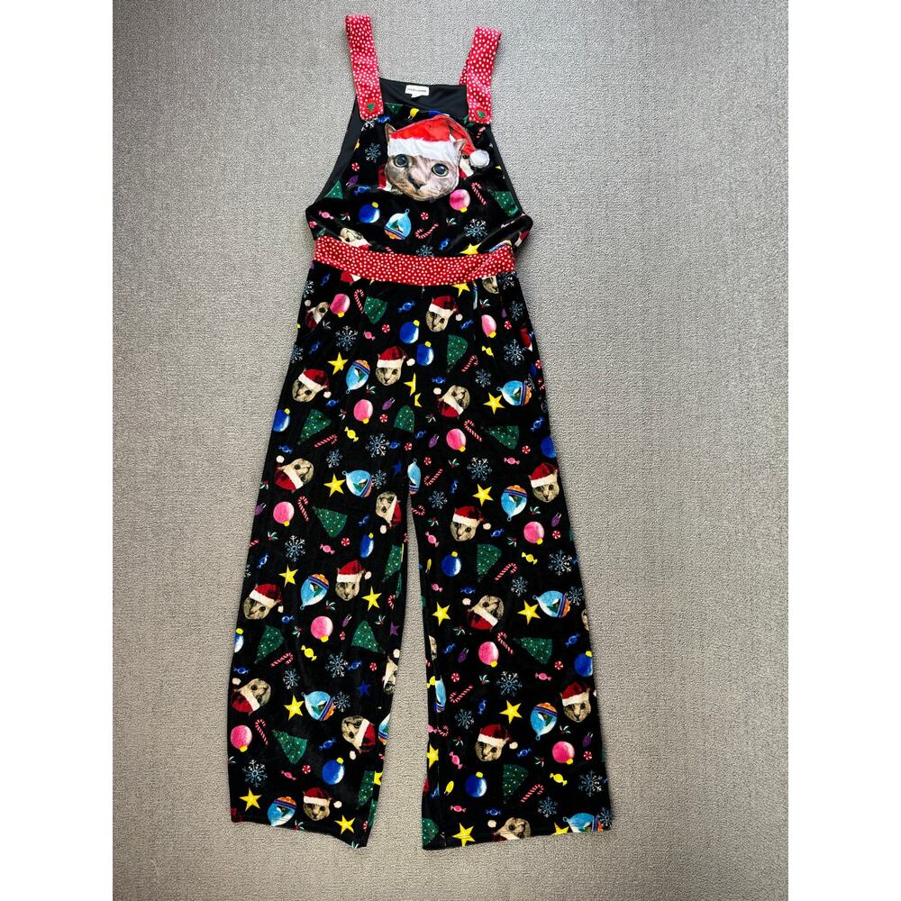 Love on a Hanger Velvet Overalls‎ Christmas Cat Lovers Size Small